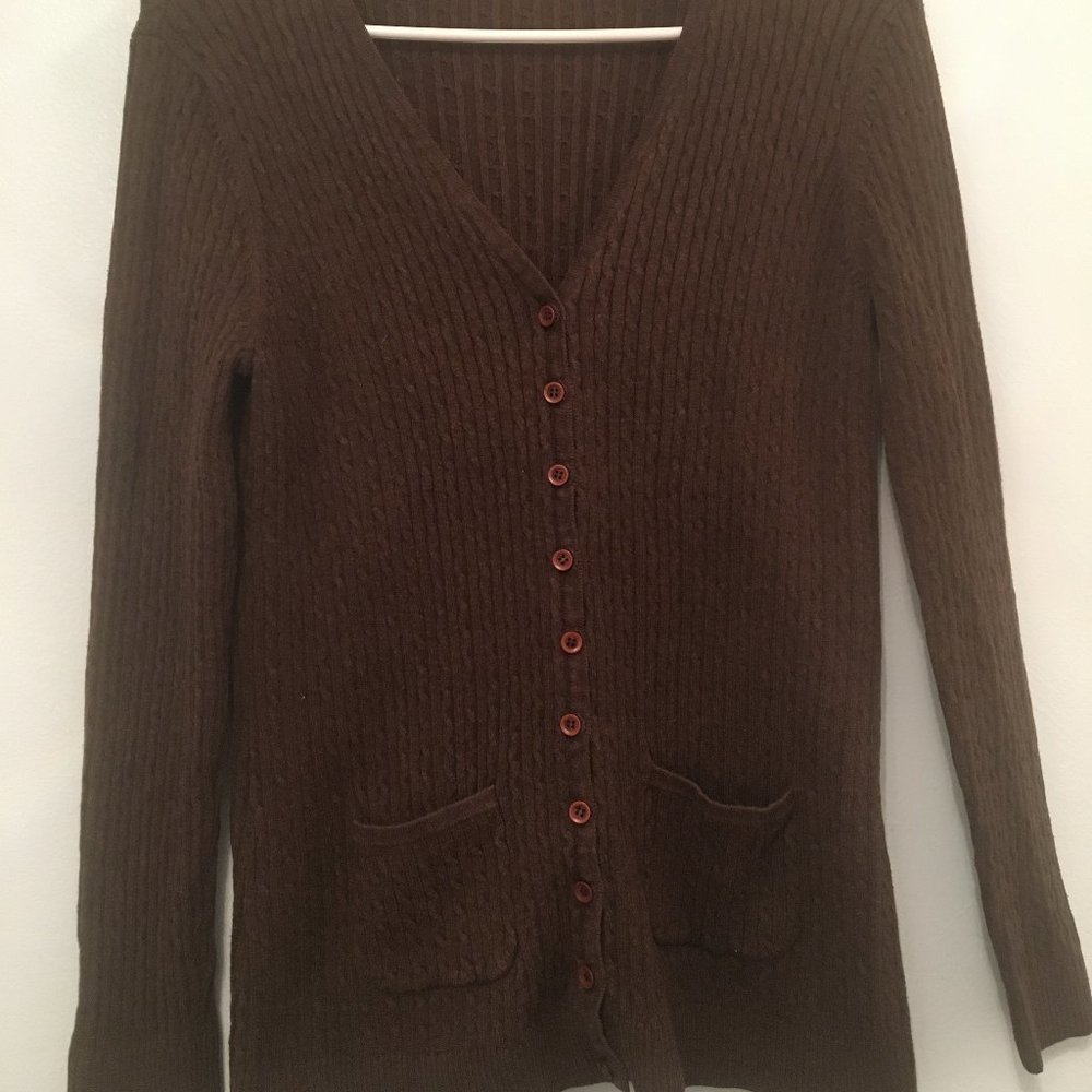 Small Brown Button Down Cardigan with Pockets